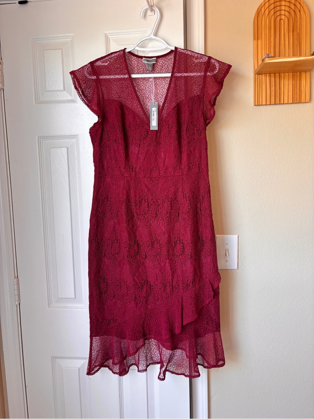 Burgundy Lace Cap-Sleeve Dress - Charming Design